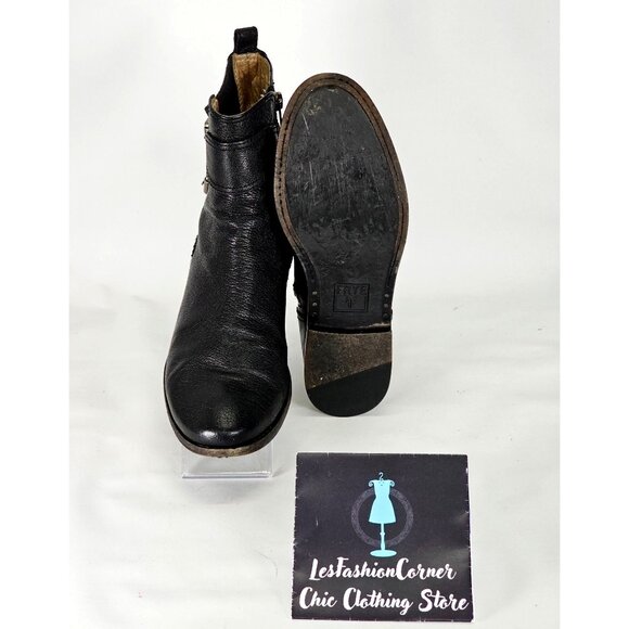 Frye Anna Gore Women's Black Leather Ankle Boots Buckle Detail Sze 8M 311 - Picture 3 of 16